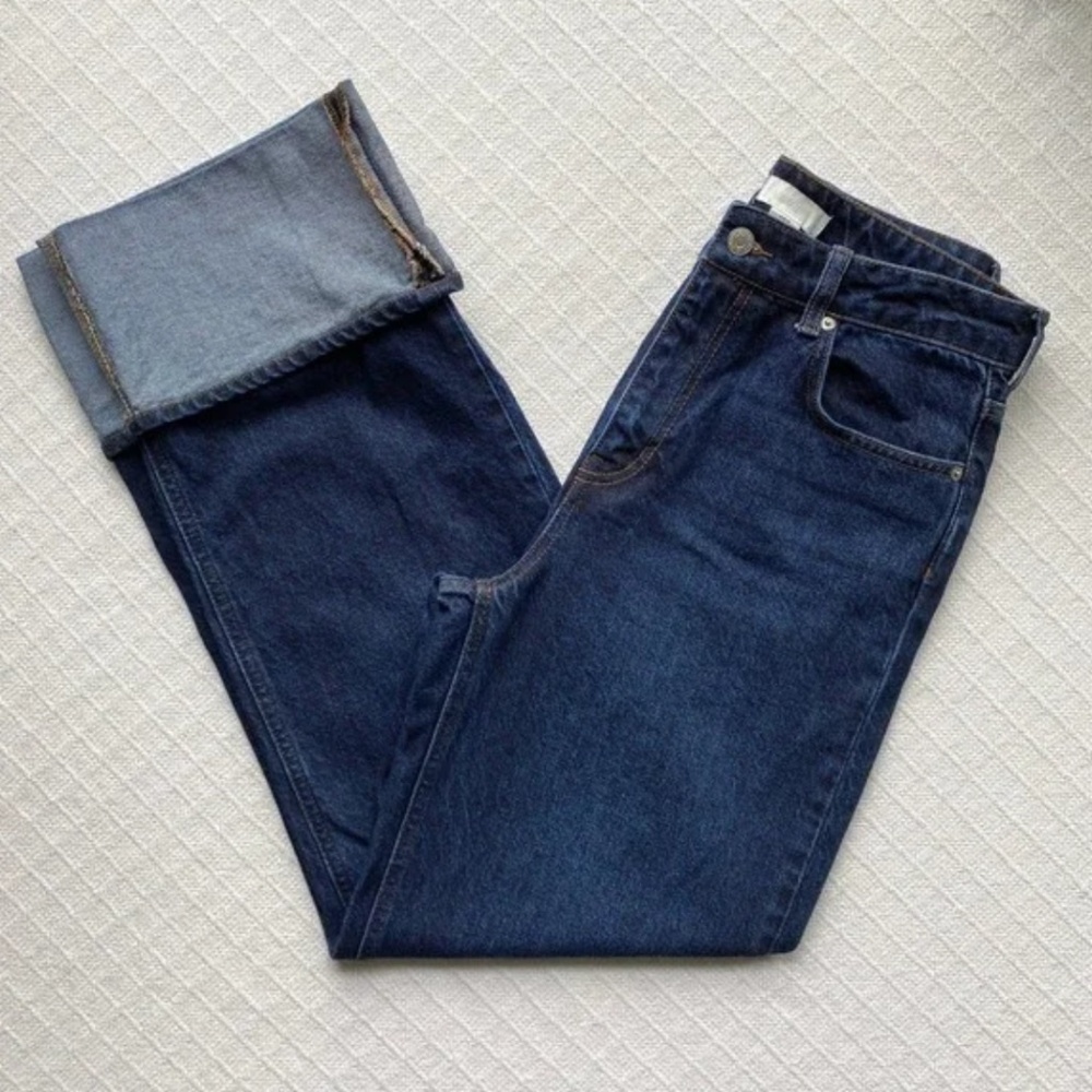 H&M Dark Wash High Rise Wide Leg Jeans Chunky Cuff Womens Size 8